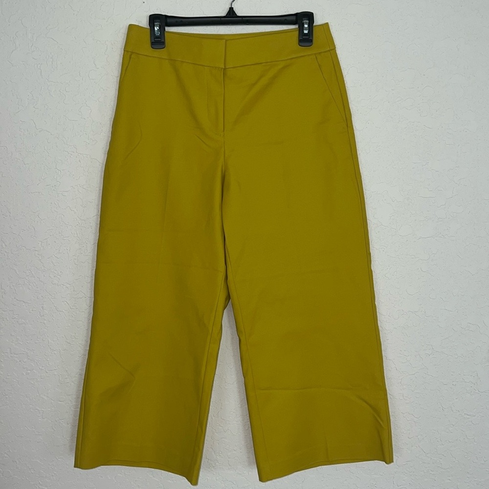 Loft Women Yellow Lime Wide Leg Riviera Cropped Pants Regular Petite